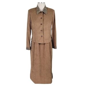 Jessica Howard Faux Suede Midi Dress Suit Size 10 Split Open Back Taupe Brown